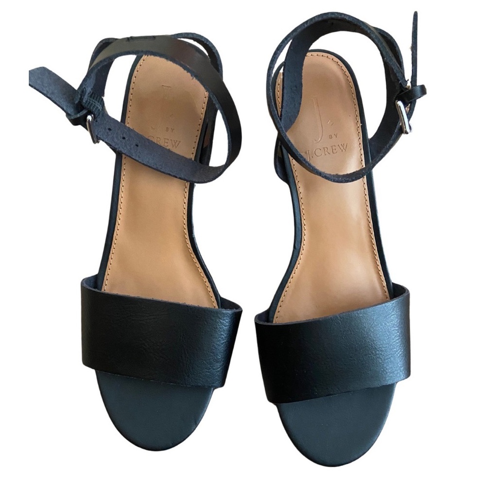 J by J Crew Sandal black leather ankle strap block heel NWOT Size 6